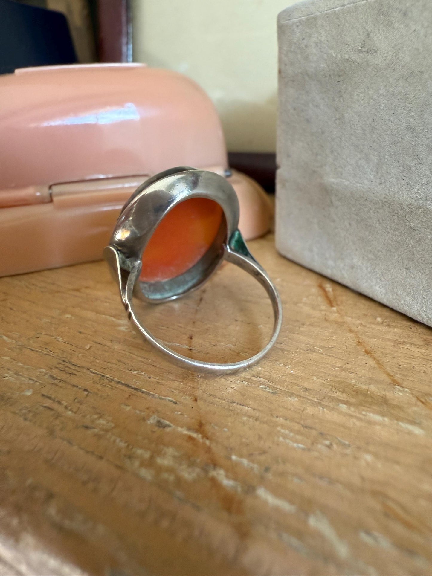 1950'S Mid Century Sterling Silver Shell Cameo Ring