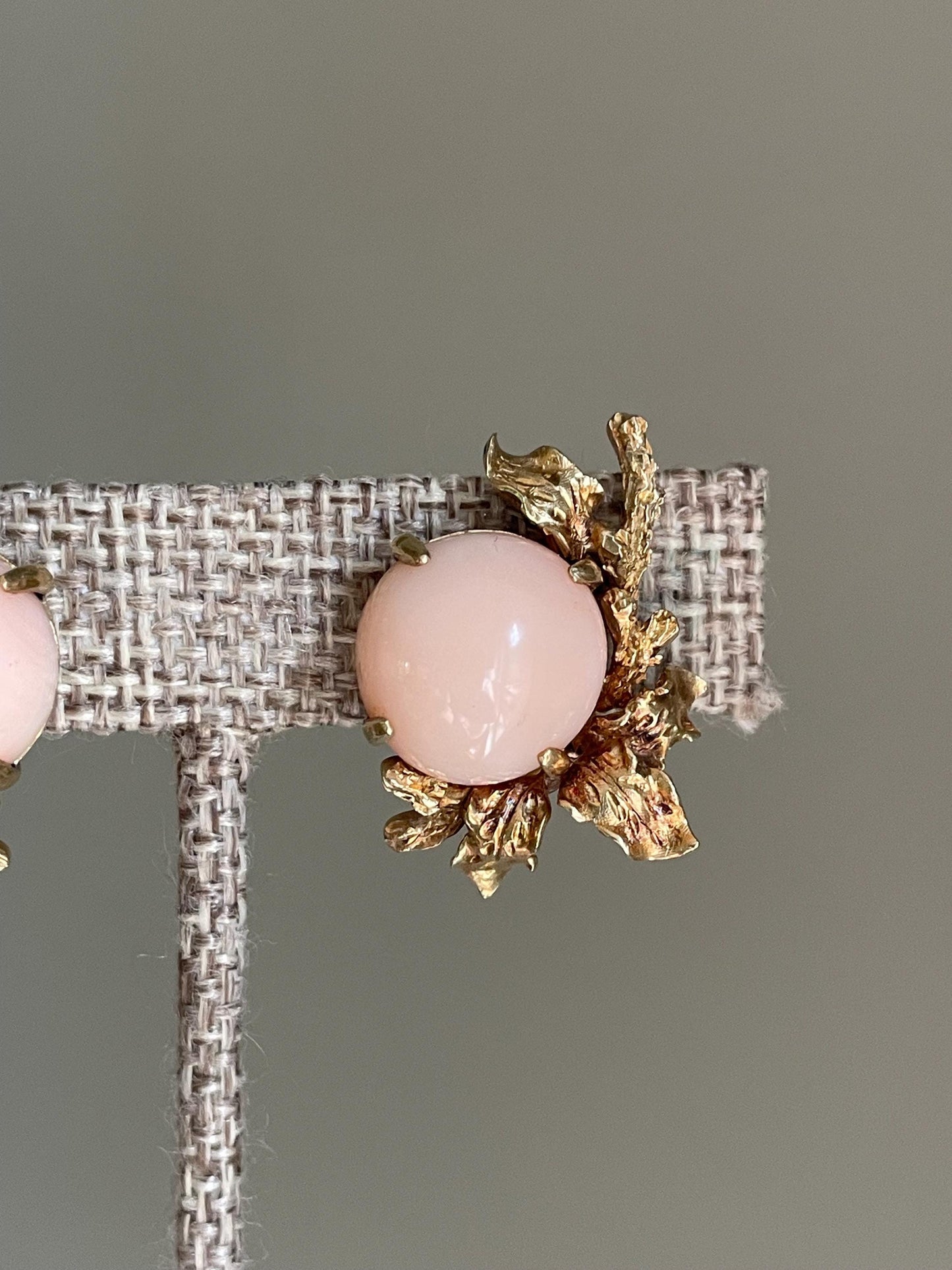 1960's Angel Skin Coral 14K Yellow Gold Buccellati Style Earrings