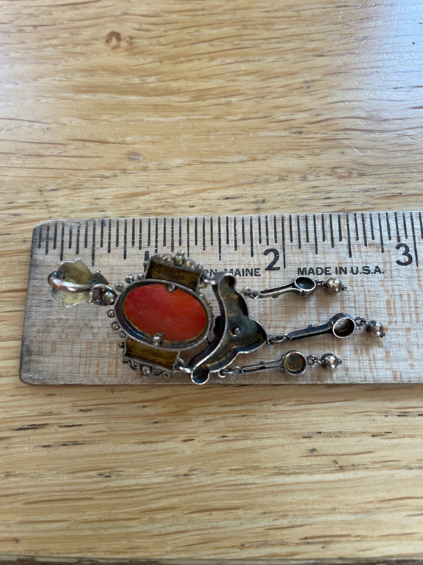 c1880 Victorian Hand Carved Coral Cameo Dangle 14K Pendant