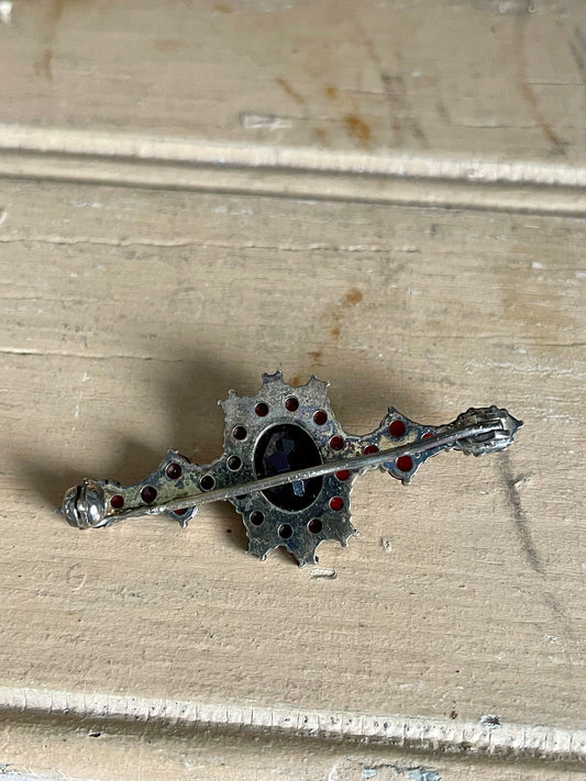 Vintage Bohemian Cut Garnets Set in 900 Silver with Gold Gilt
