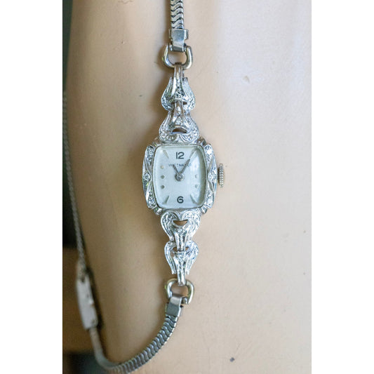 Vintage 14K White Gold Wittnauer Ladies Diamond Wrist Watch
