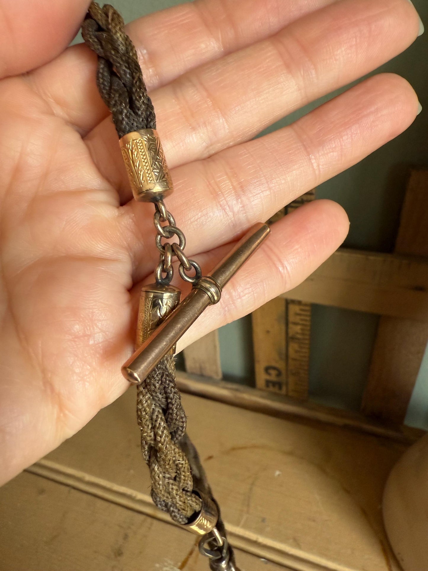 c1880 Victorian Gold Filled Woven Hair Watch Chain