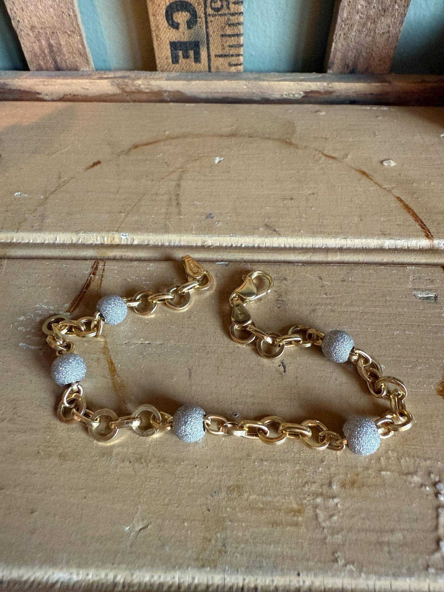 Italian 18K Yellow and White Gold Glitter Ball Link Bracelet