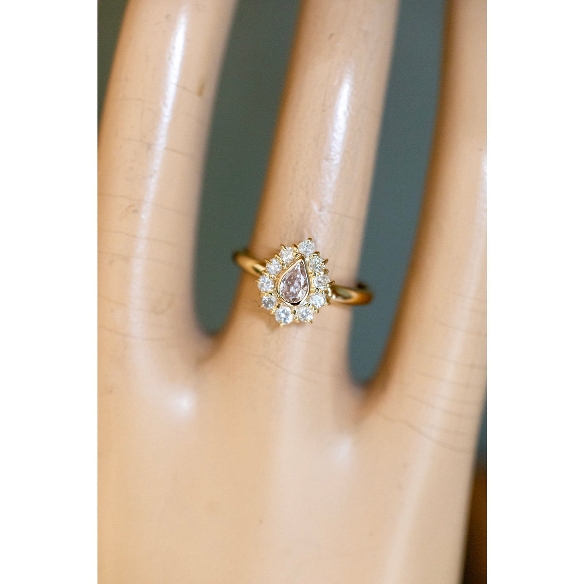 GIA Certified Natural Light Pink-Brown Diamond Ring with Halo in 18K Yellow Gold
