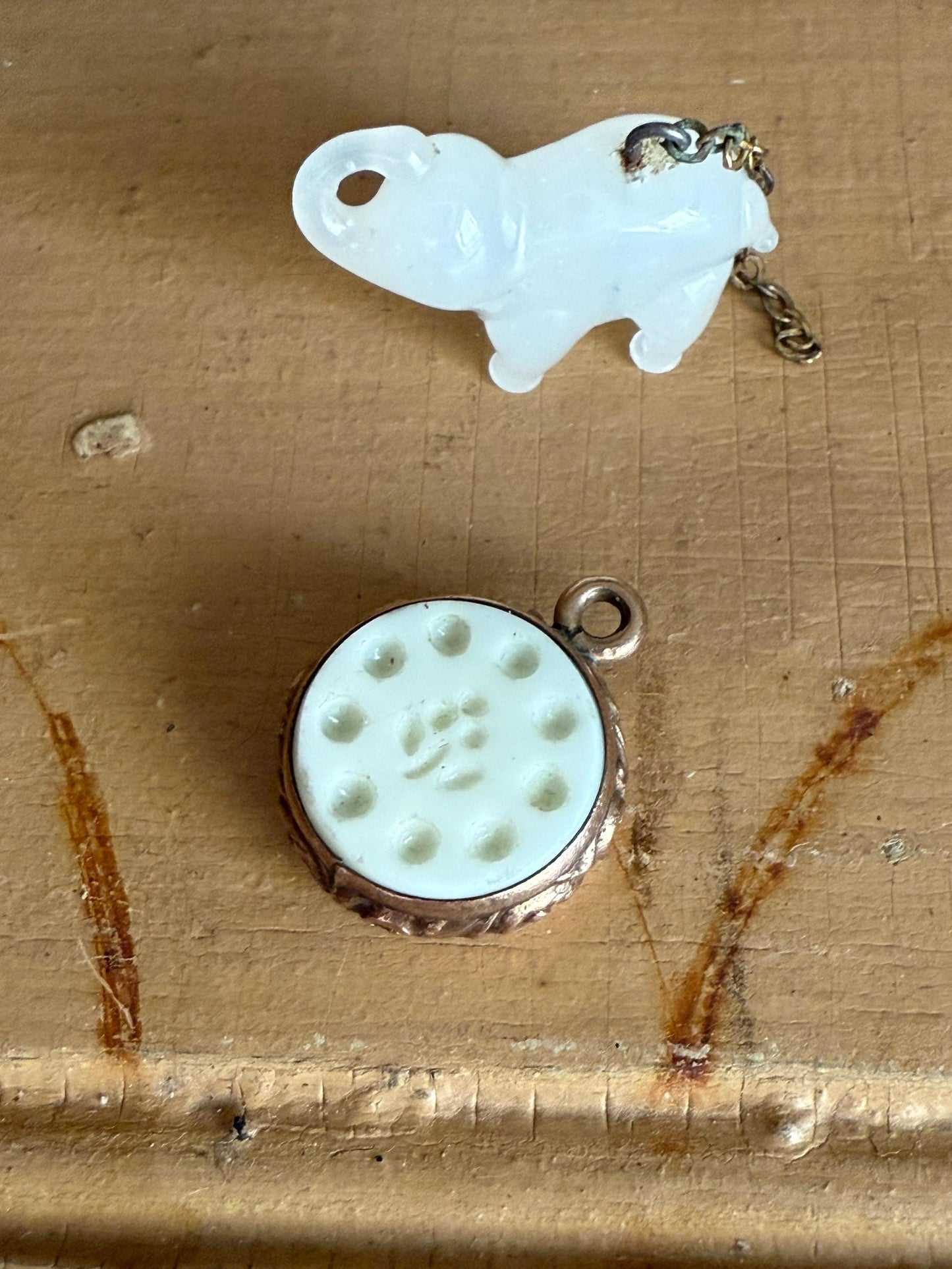 Pick One or Both Antique Glass Czechoslovakian Elephant and A Victorian Agate Double Sided Charm