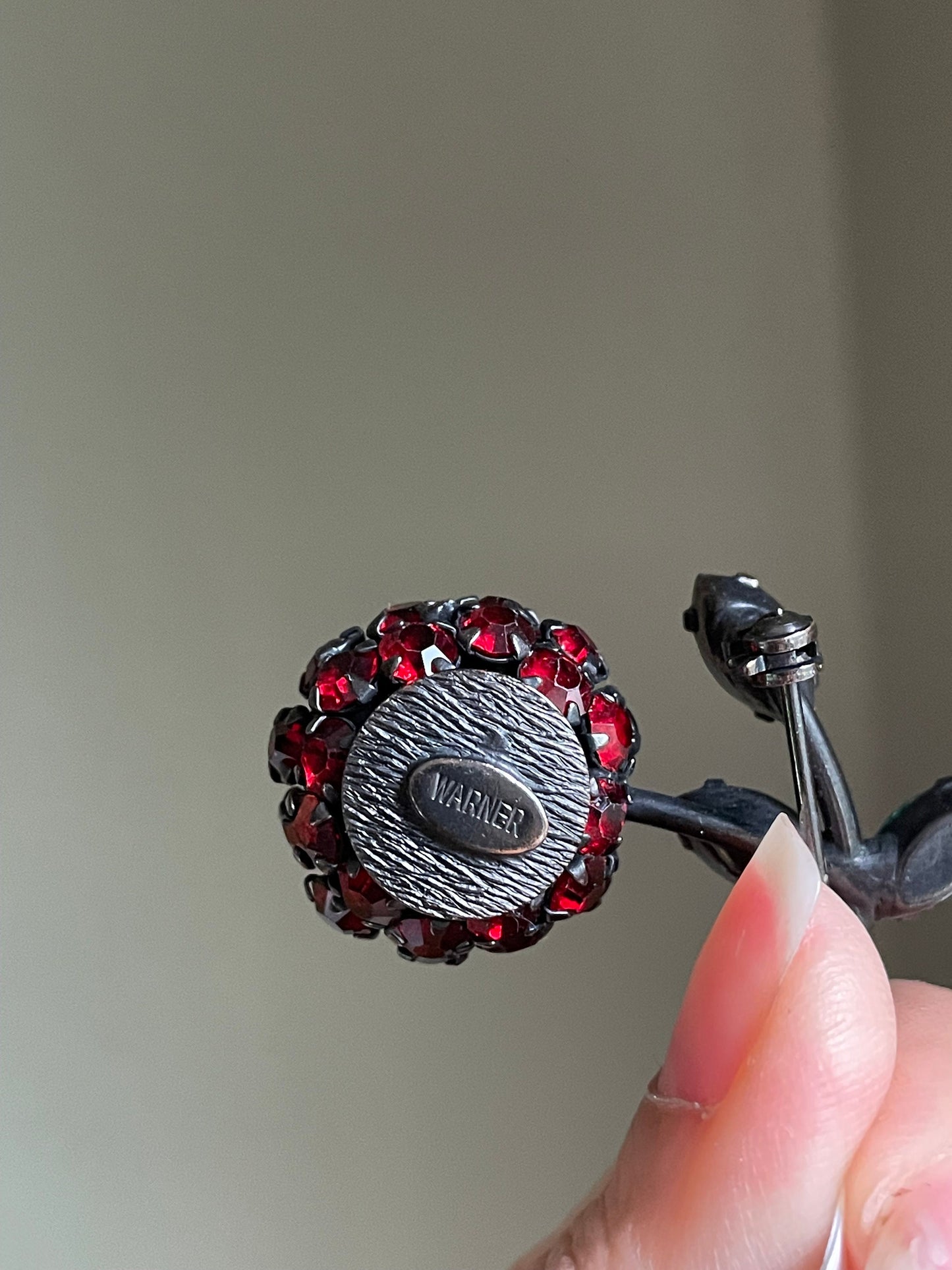 c1950 Warmer Juicy Cherry Rhinestone Brooch