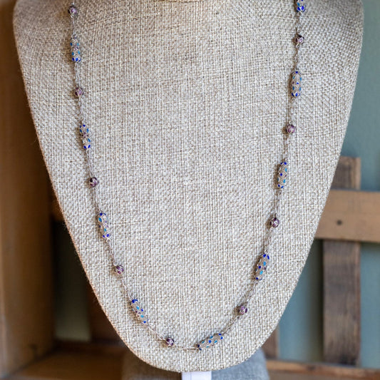 Antique Silver Chinese Export Filgree Enamel Bead Necklace
