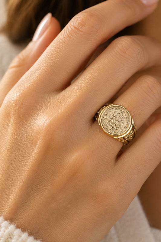 A Gold 1945 Mexican Dos Pesos Coin Set in 14K Yellow Gold Ring