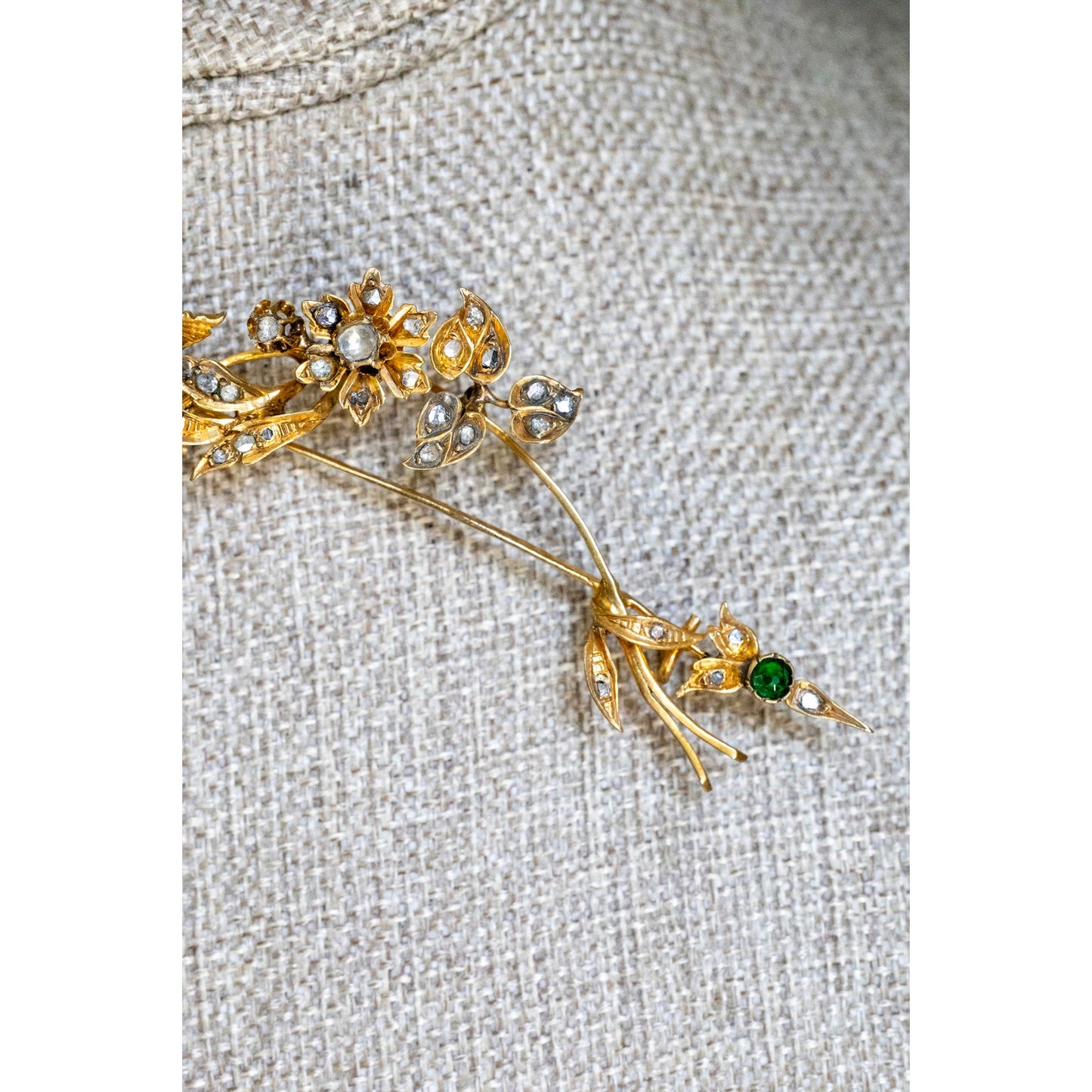 Antique 8-9K Yellow Gold Large Arrow and Floral Diamond Set Brooch