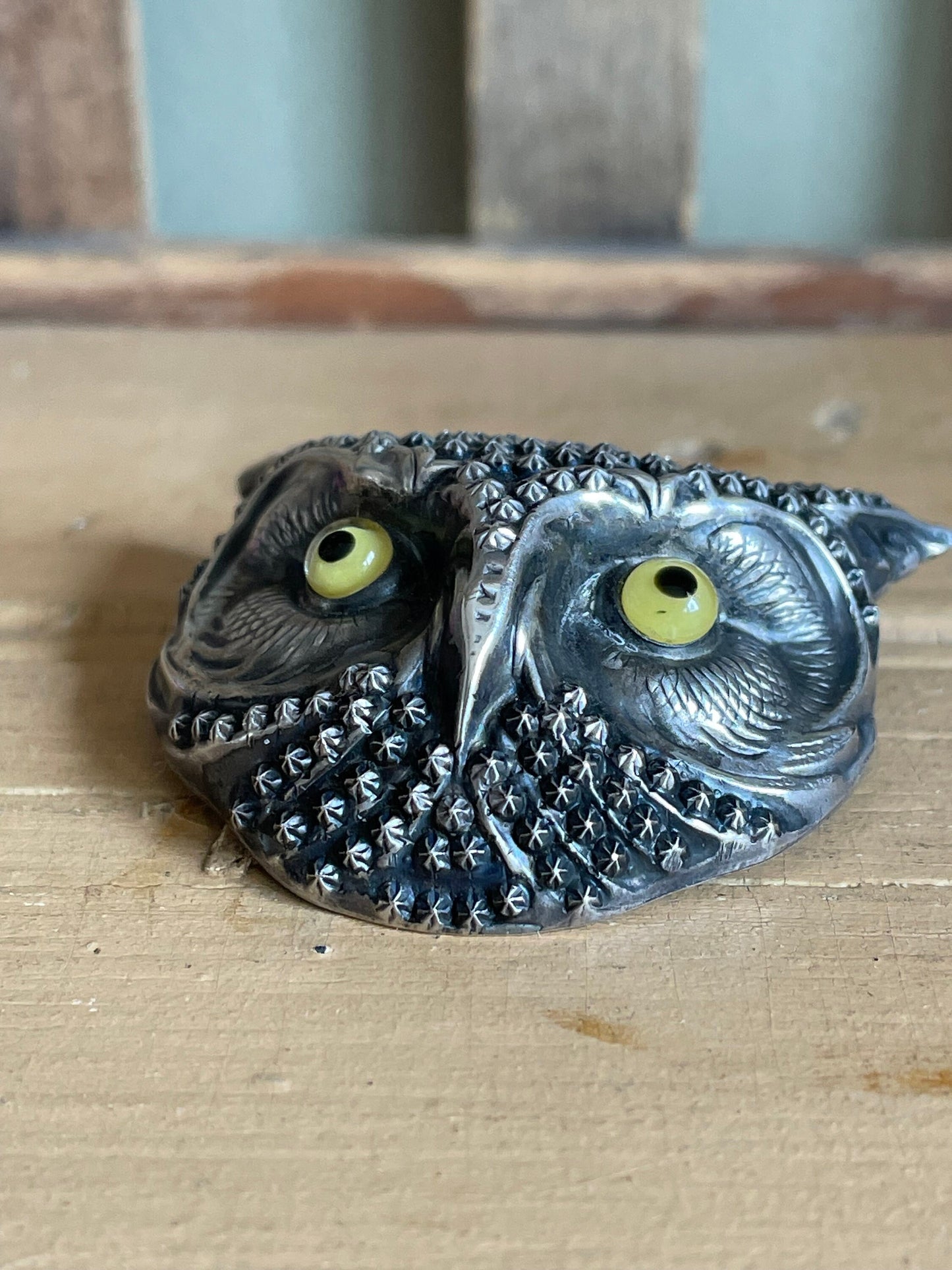 Rare Antique Sterling Silver Large Owl Brooch