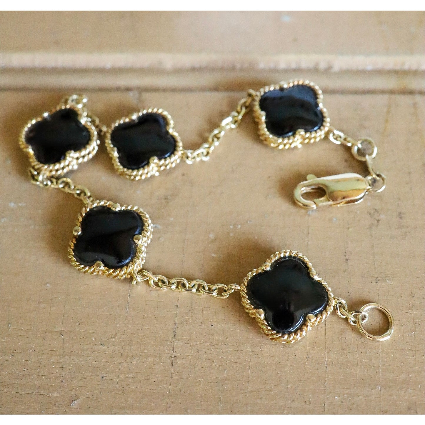 14K Yellow Gold Double Sided Alhambra Onyx Link Bracelet