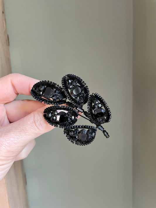 Massive Weiss Mid Century Japanned Black Stone Branch Brooch