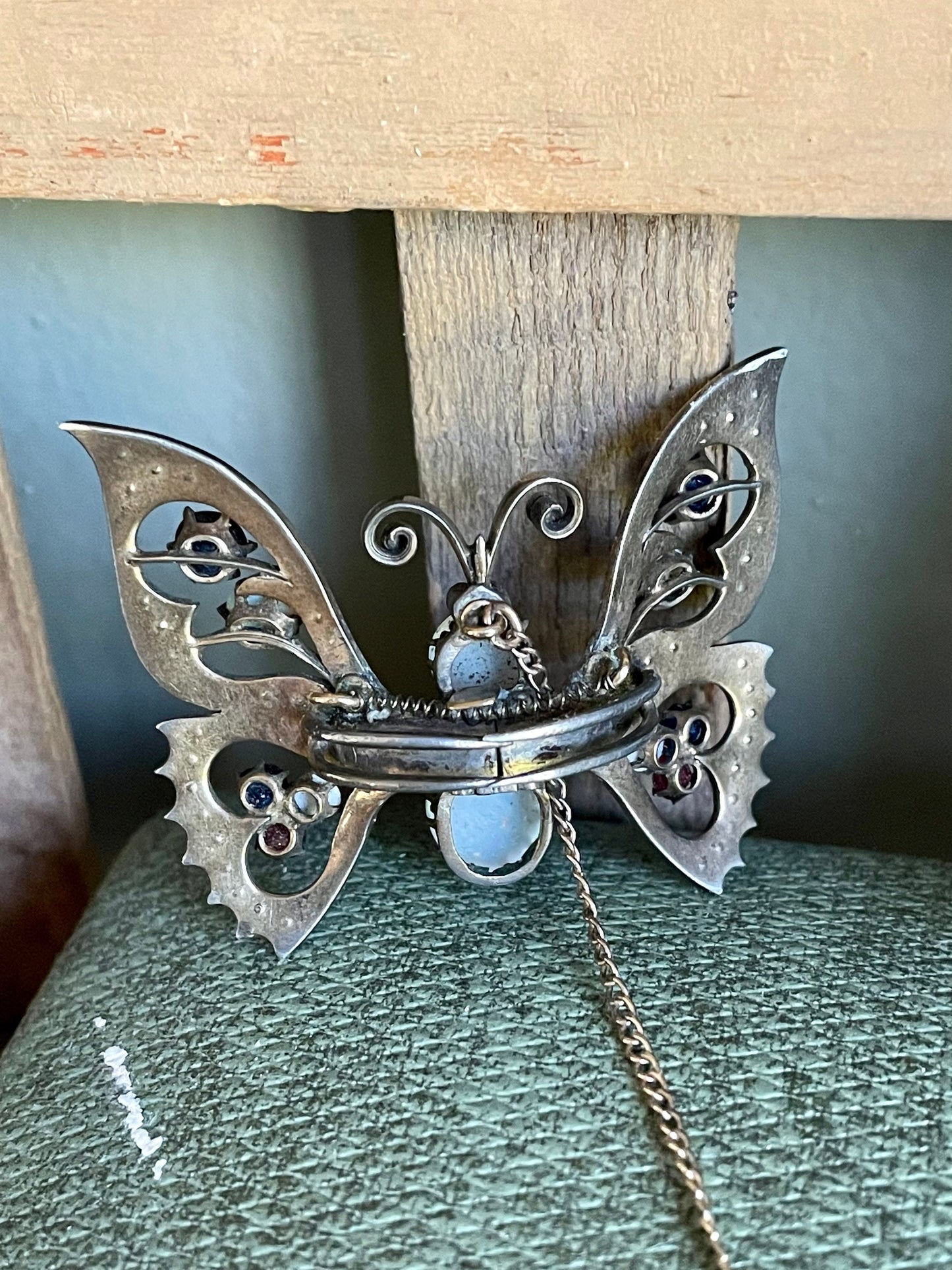 Late Victorian Early 20th Century 8K Opal Hinged Butterfly Brooch