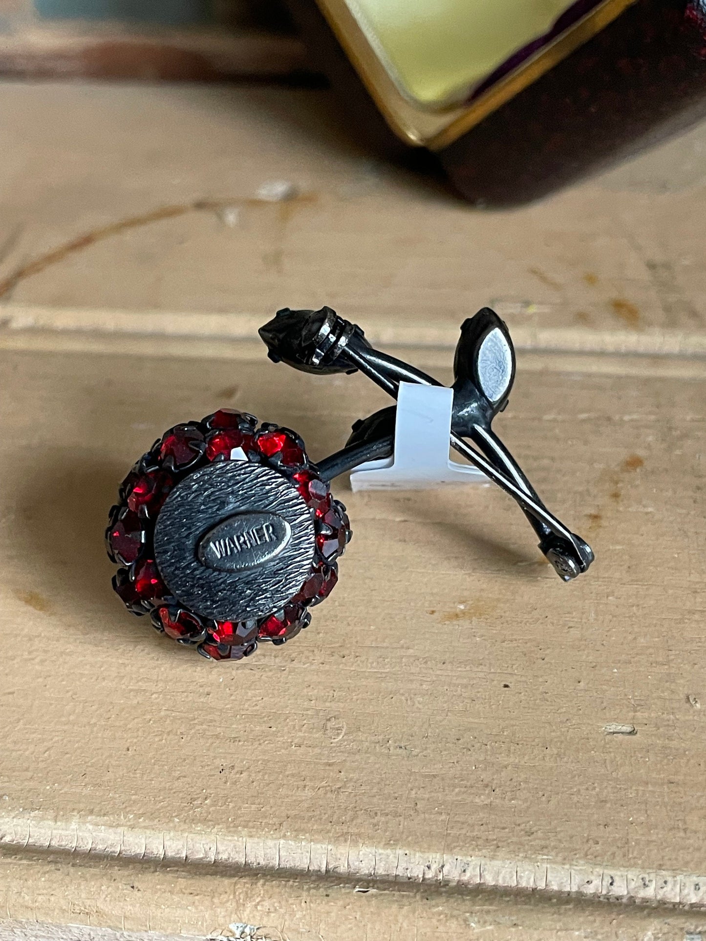 c1950 Warmer Juicy Cherry Rhinestone Brooch