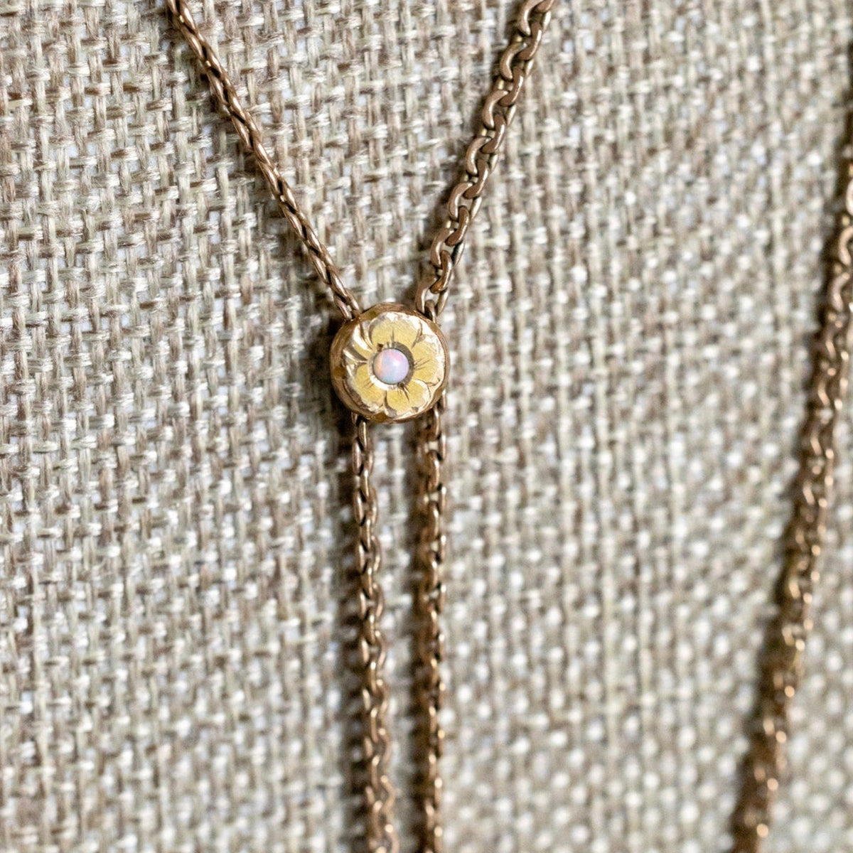 c1895 Gold Filled Victorian Antique Watch Chain with Opal Set Slide and Dog Clip