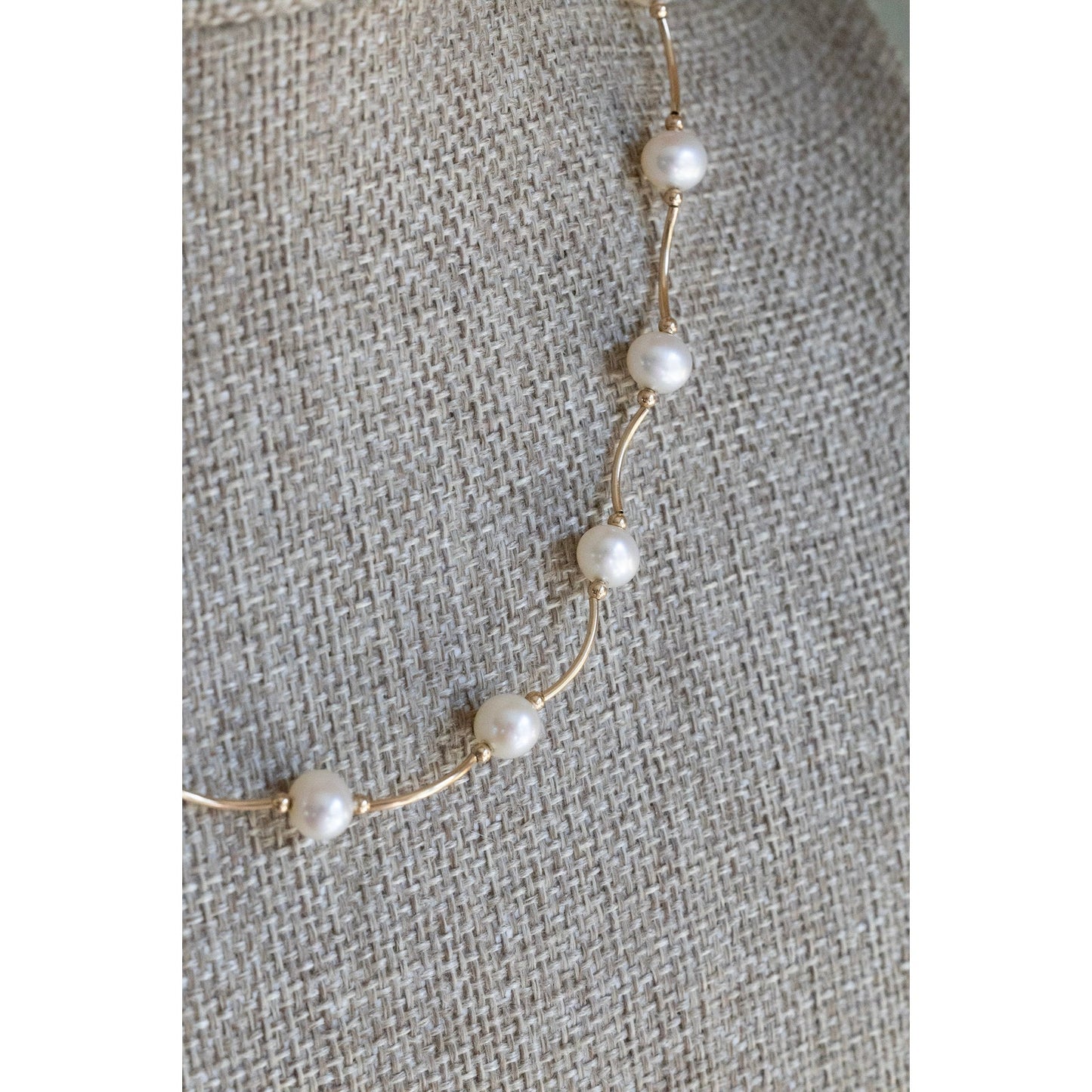 14K Yellow Gold Cultured Pearl Necklace 16" Length