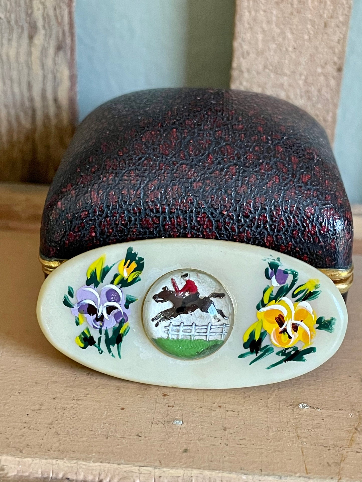 1930 Art Deco Celluloid with Equestrian Essex Crystal Brooch