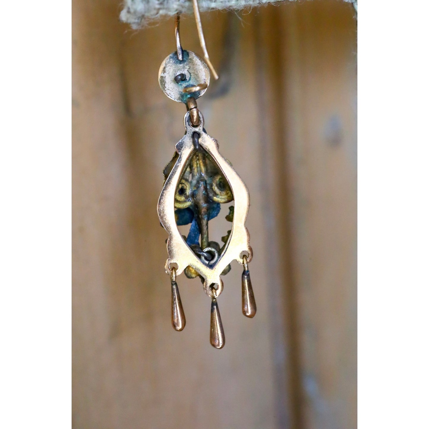 Antique 8-9K Tri Color Gold Mexican Made Bird Motif Dangle Earrings