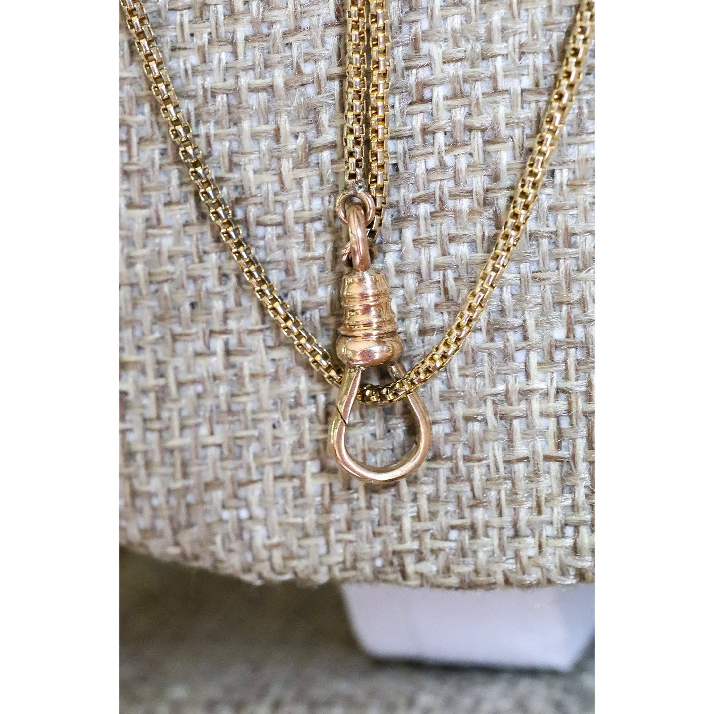 Victorian Watch Chain with Tri-color 10K Gold Slide and 10K Gold Dog Clip