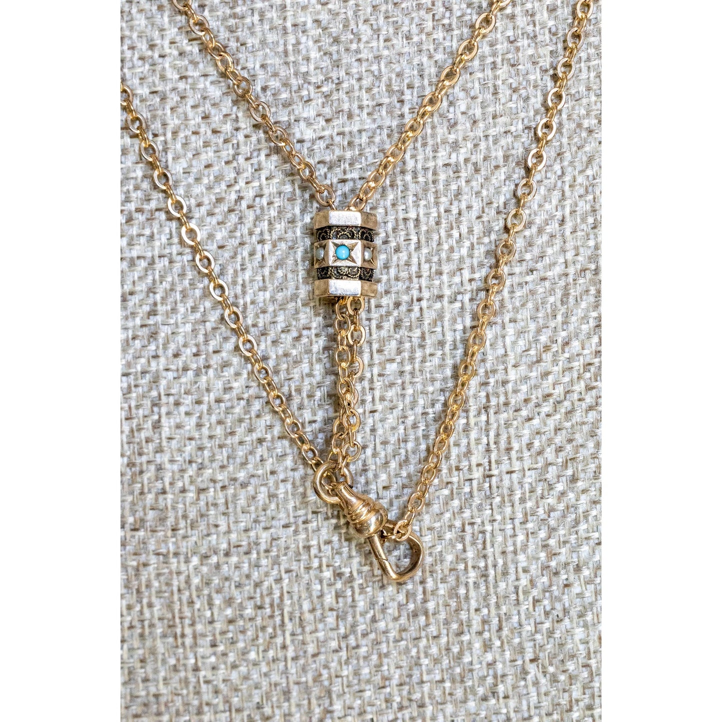 Antique c1890 Victorian Gold Filled Long Watch Chain with Slide and Dogclip