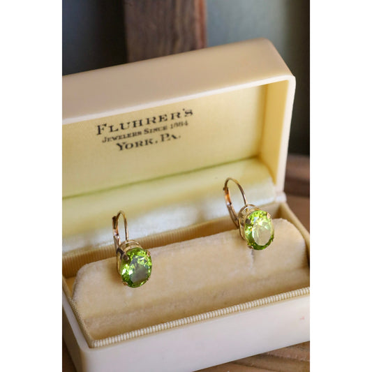 Pair of Natural Peridot 10K Yellow Gold Dangle Earrings