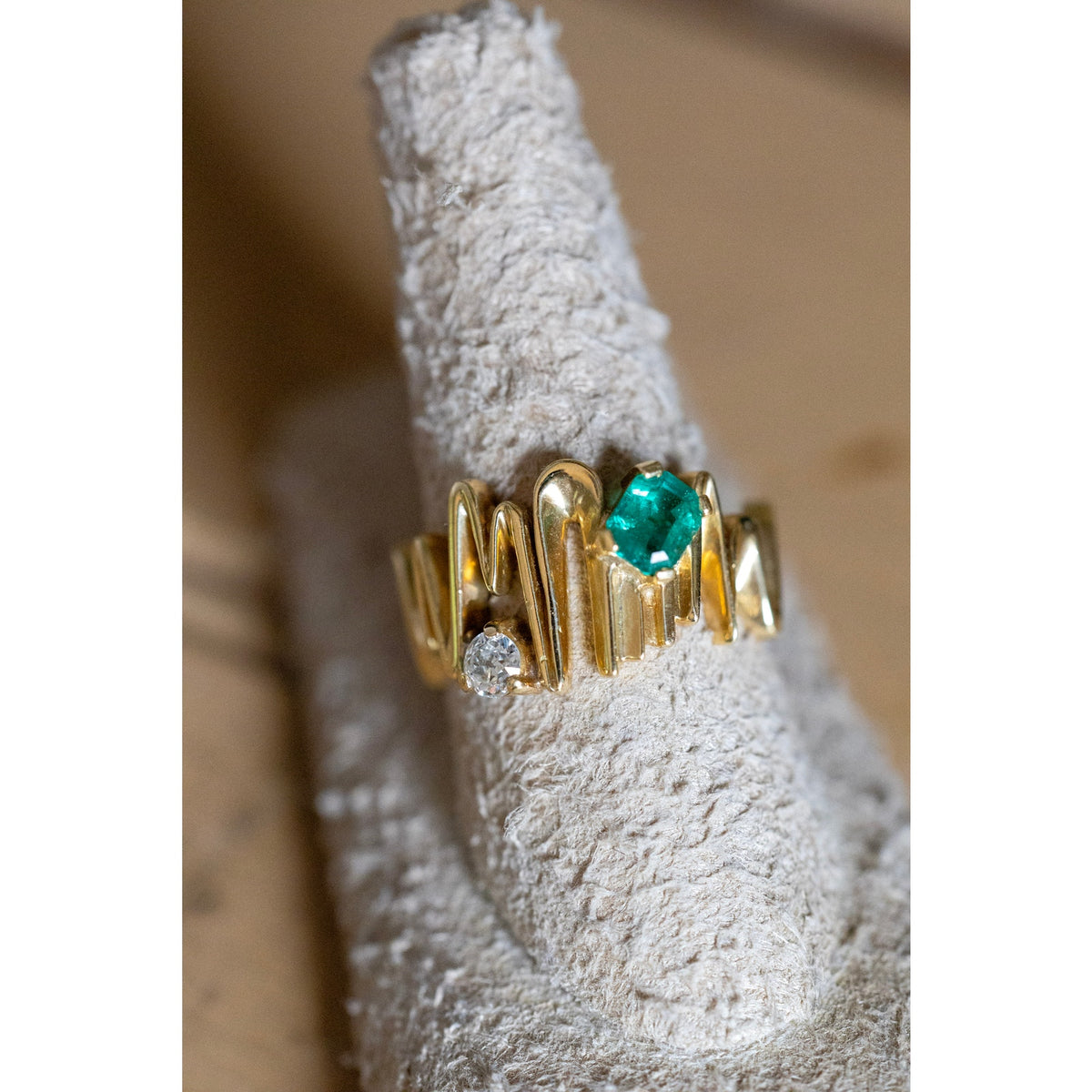 1960's Vintage 18K Columbia Handmade Emerald and Diamond Ring