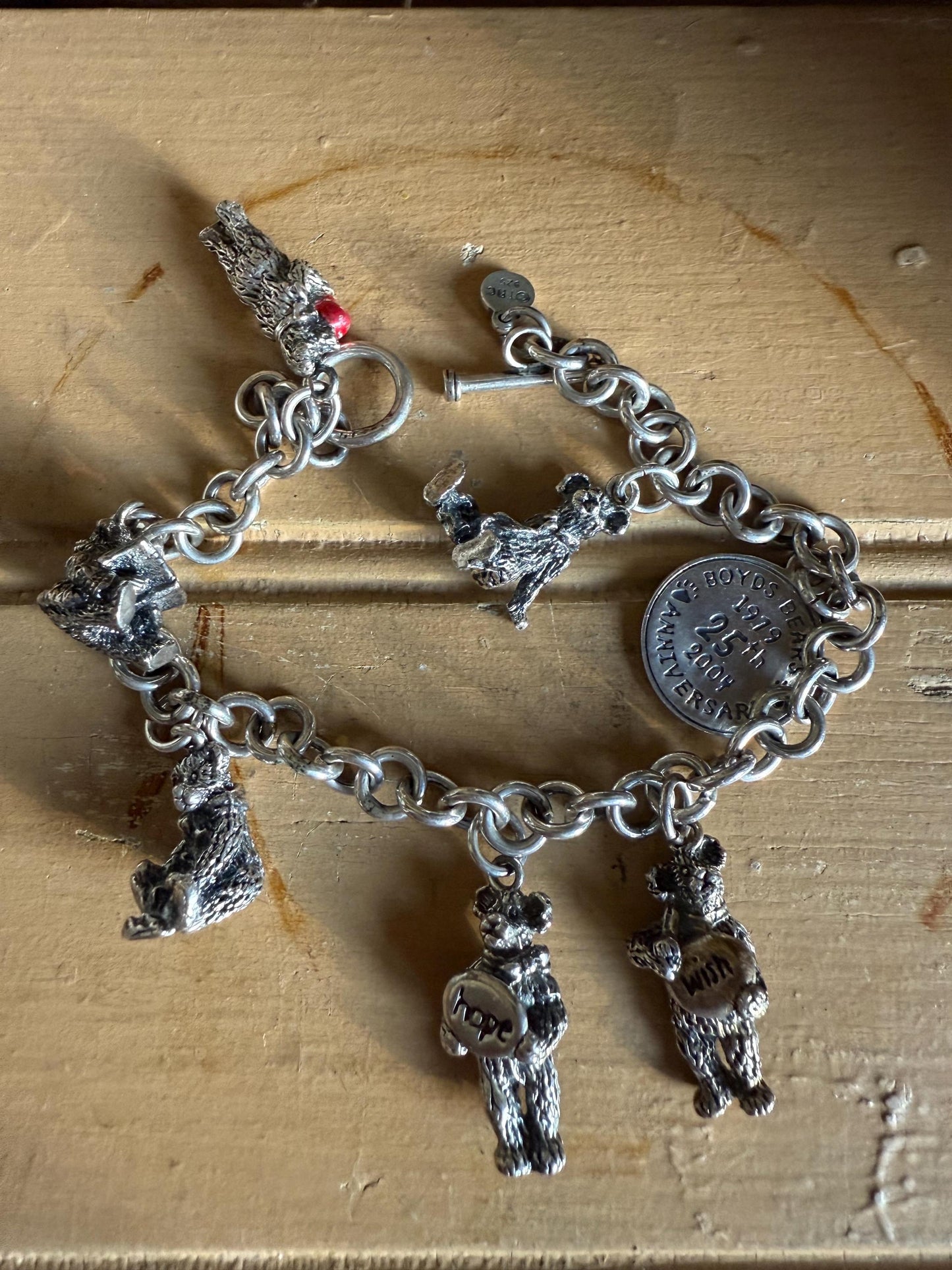 Vintage Solid Sterling Silver Boyds Bears 25th Anniversary Charm Bracelet