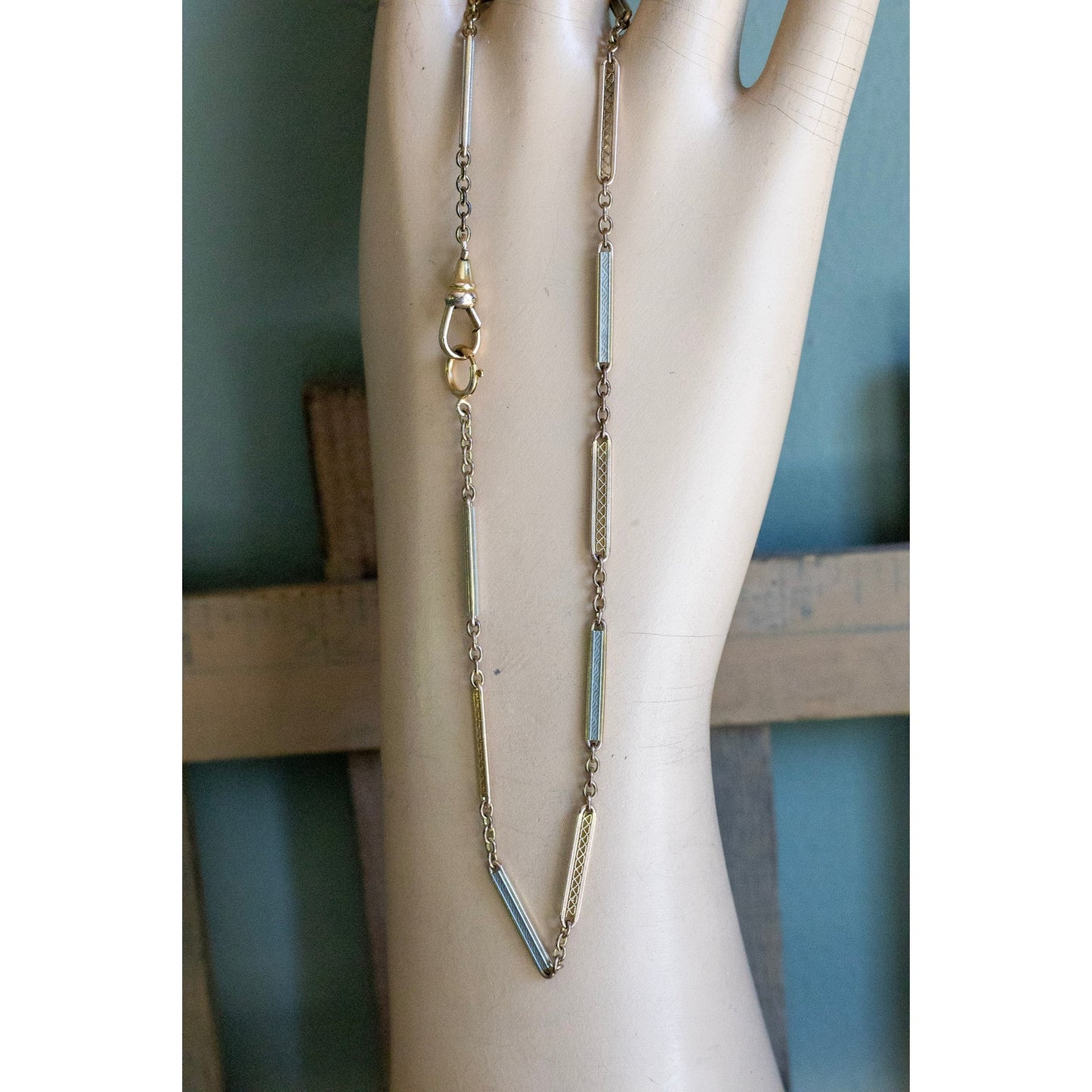 C1910 Gold and Silver Link Watch Chain Necklace