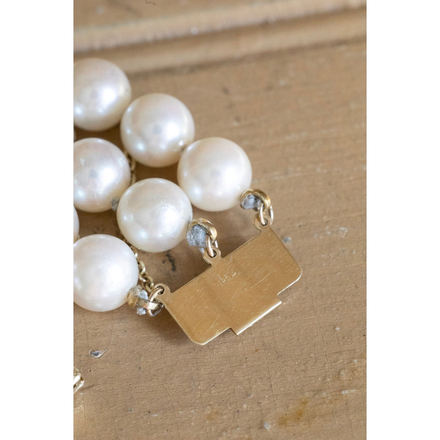 Vintage 14K Yellow Gold Wide Three Strand Pearl Bracelet
