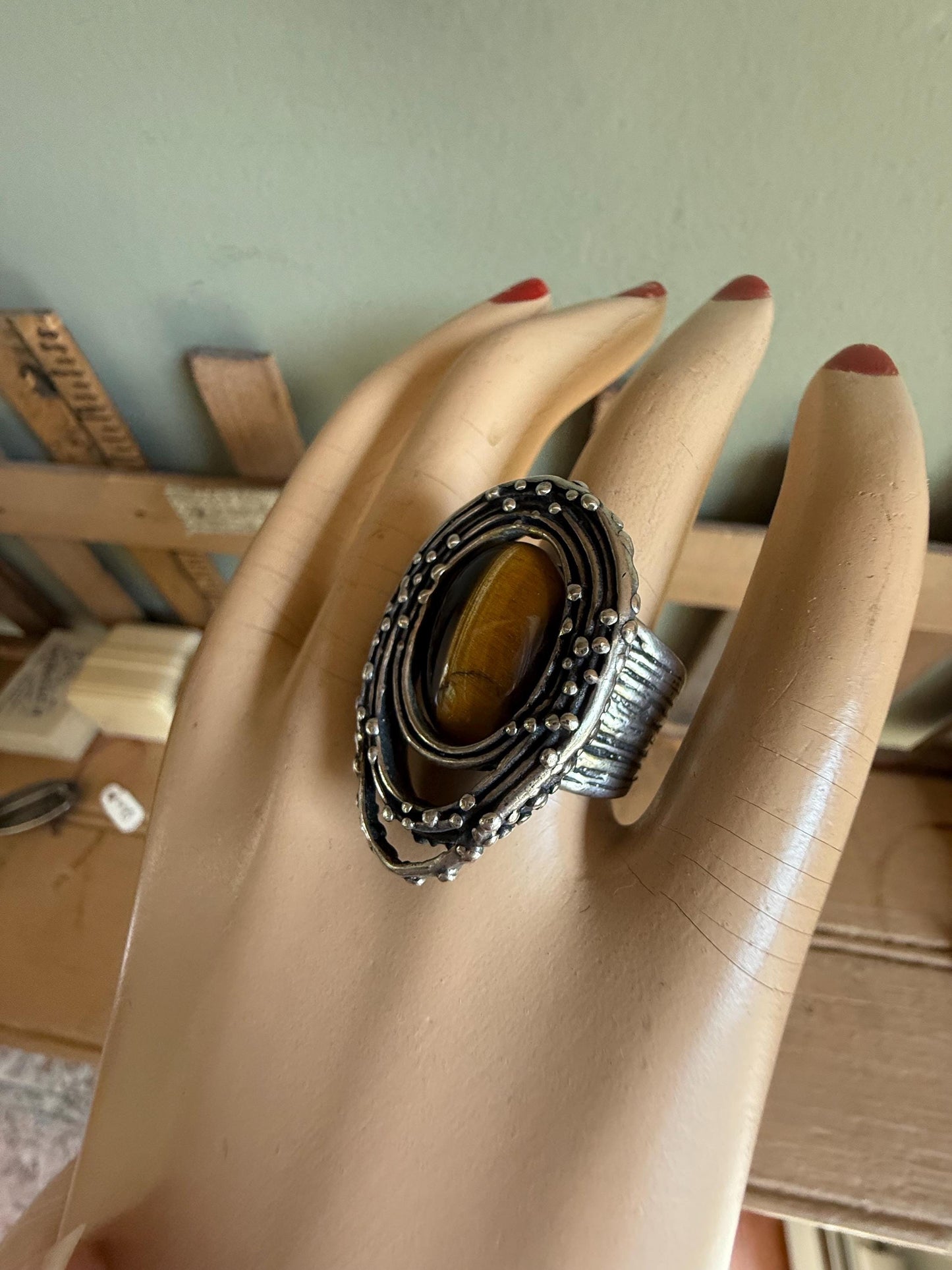 1960-1970 Sterling Silver Artist Made One of a Kind Tiger's Eye Ring