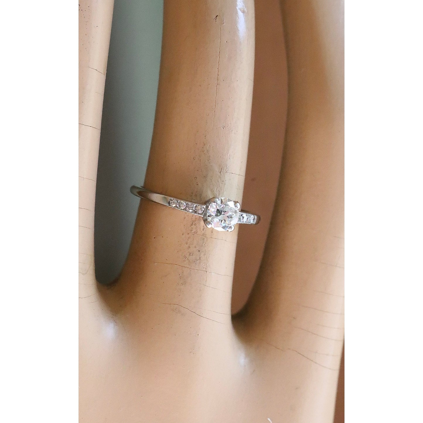 Art Deco 1940 Iridium Platinum .35 Ct Old European Cut Diamond Ring
