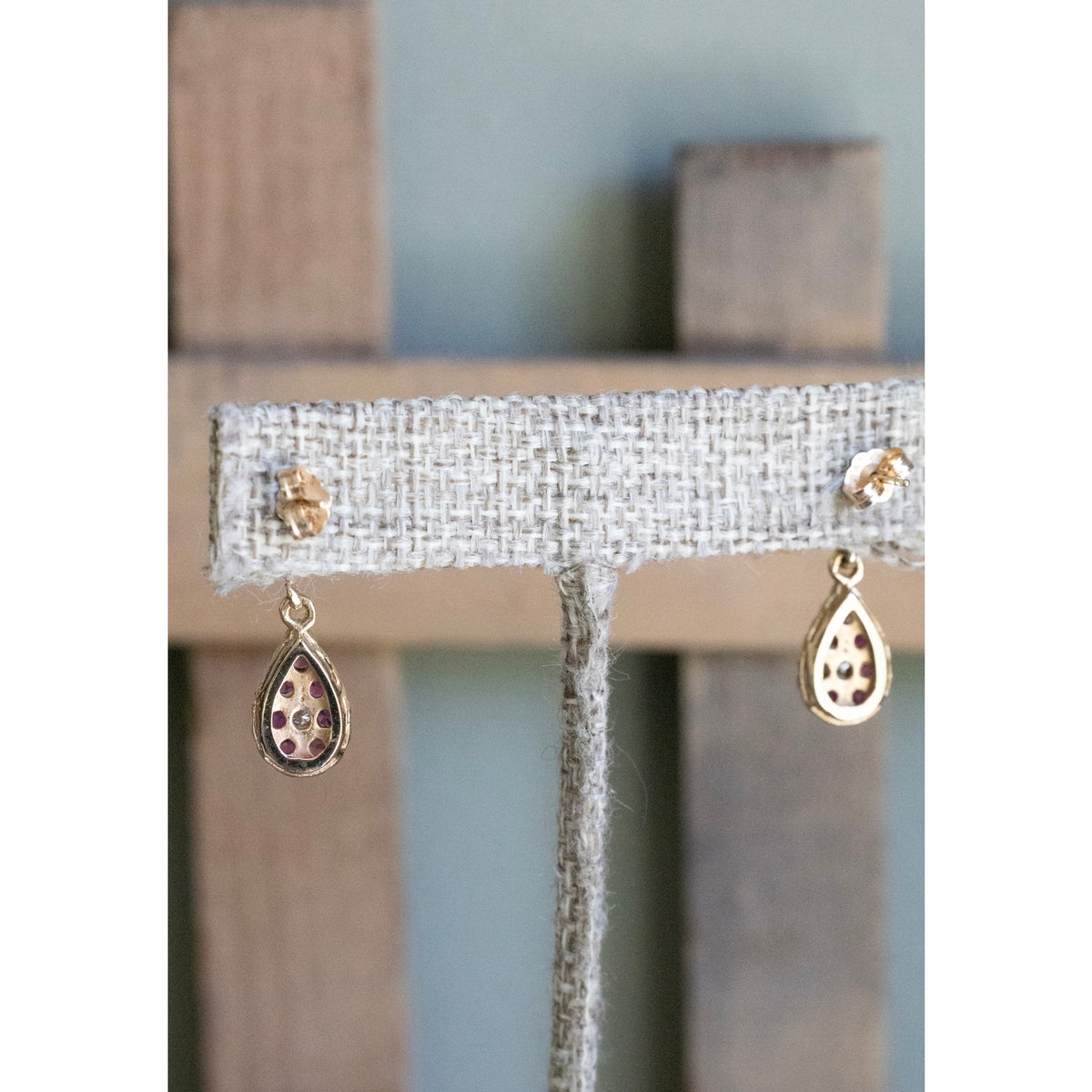 C1980 Vintage 14K Natural Ruby and Diamond Drop Earrings