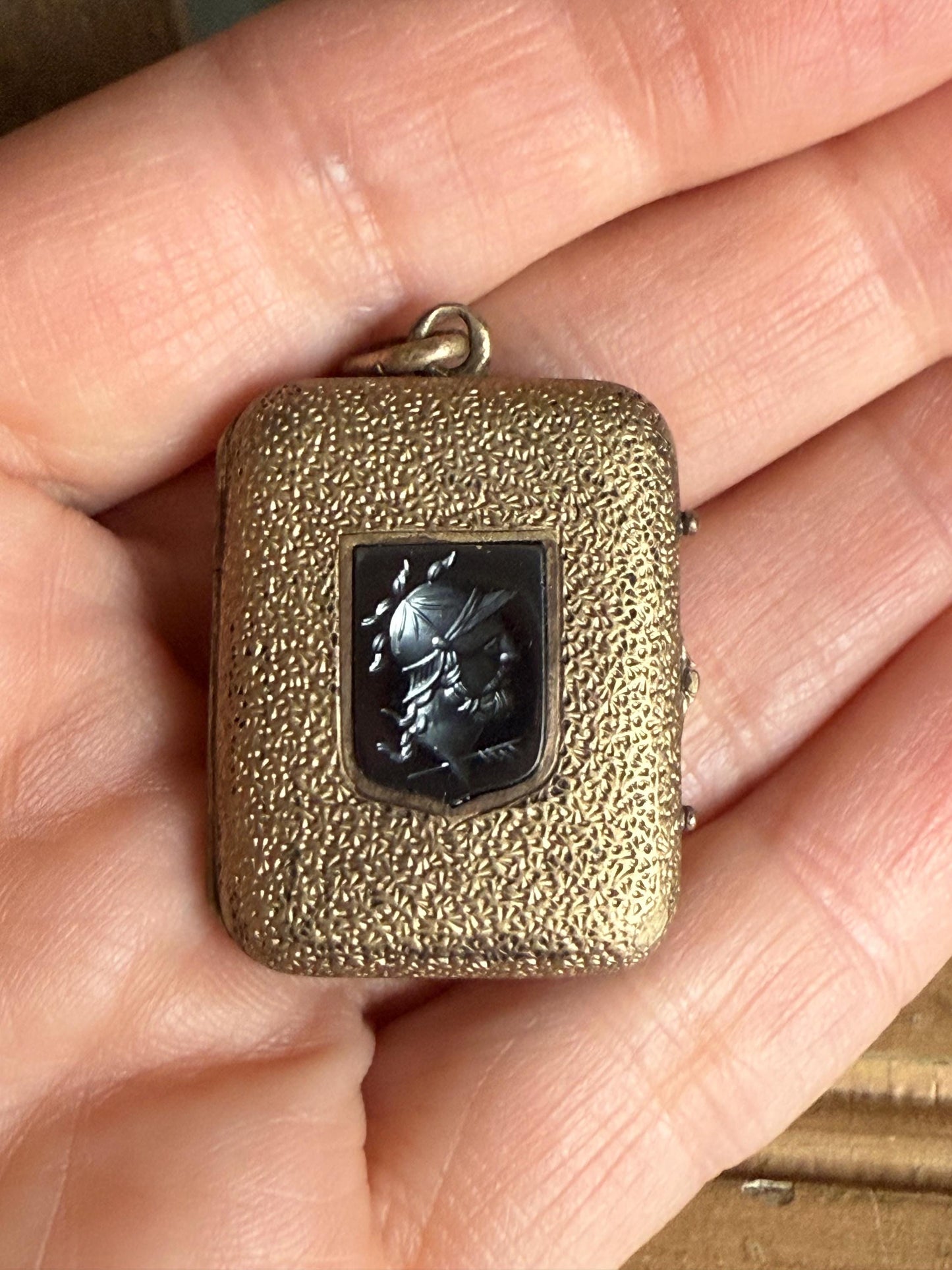 Antique Victorian Gold Filled Hemitite Intagalio and Onxy Set Locket