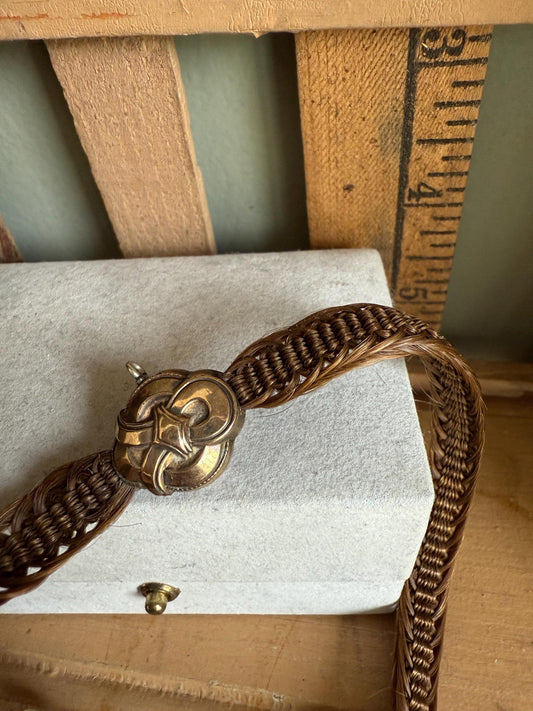 c1880 Victorian Gold Filled Woven Hair Watch Chain With Hook and Eye Closure