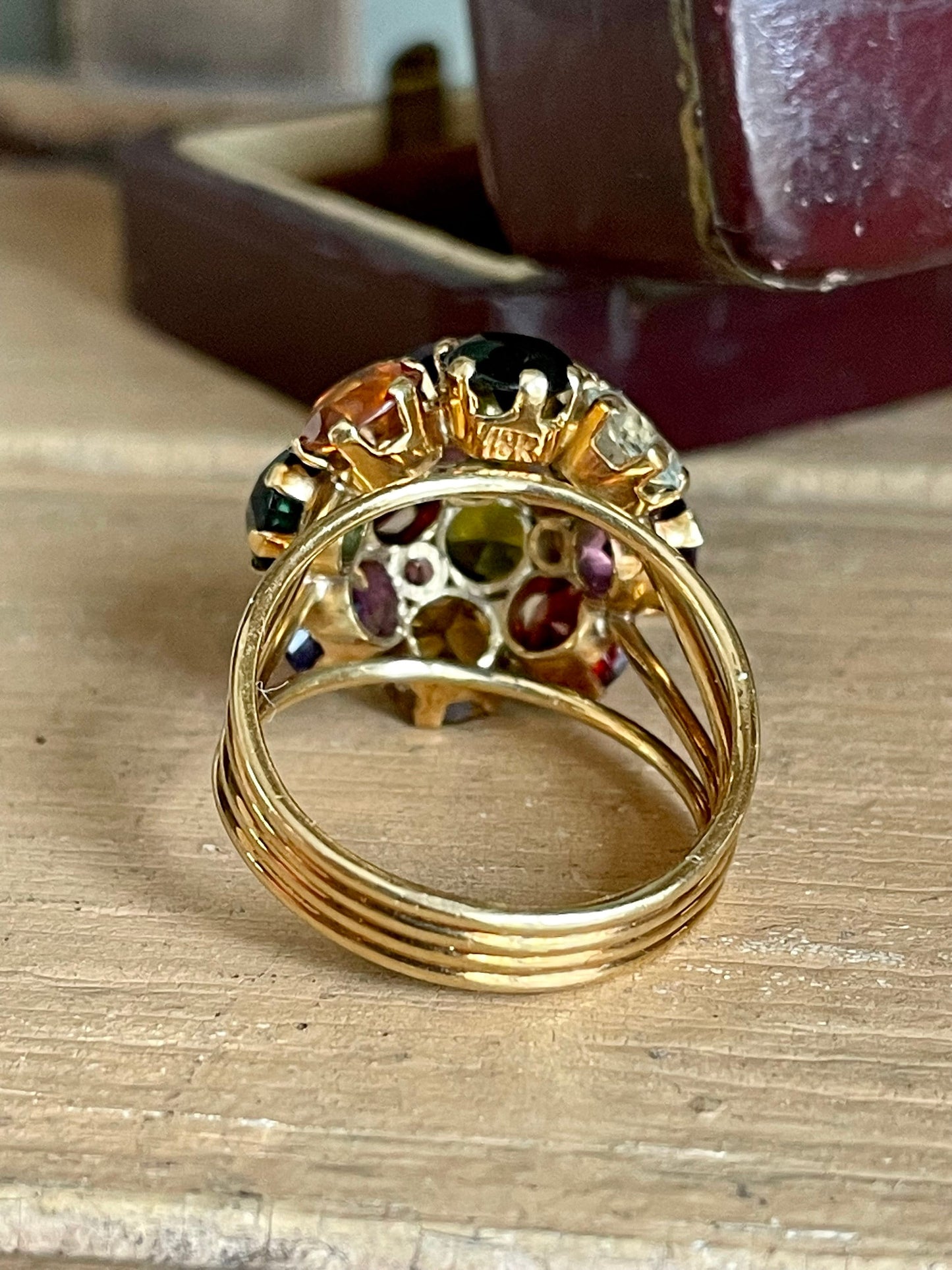 Mid Century 18K Gold Multi Gemstone Tutti Frutti Ring