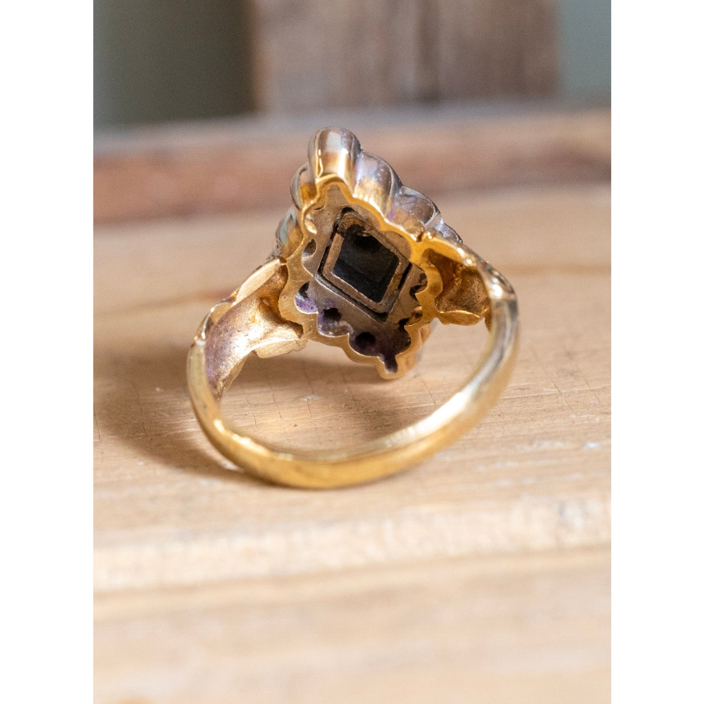 Vintage English Victorian Revival Diamond and Enamel Pinkie Ring