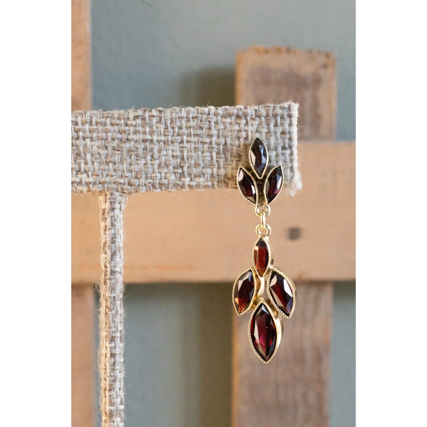 A Vintage Pair of 14K Yellow Gold Marquis Cut Garnet Dangle Earrings