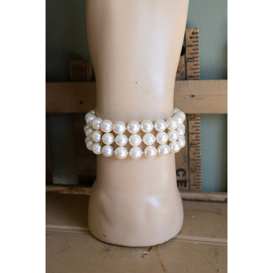 Vintage 14K Yellow Gold Wide Three Strand Pearl Bracelet