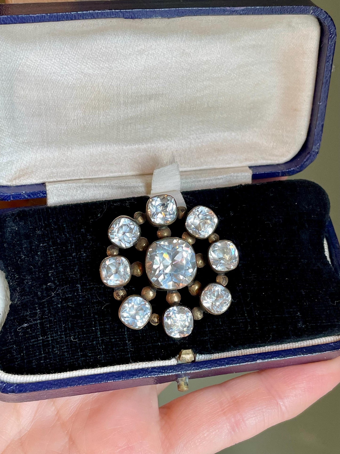 Antique Victorian Sparkling Paste 8-9K Yellow Gold Brooch