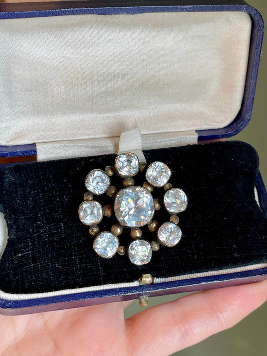 Antique Victorian Sparkling Paste 8-9K Yellow Gold Brooch