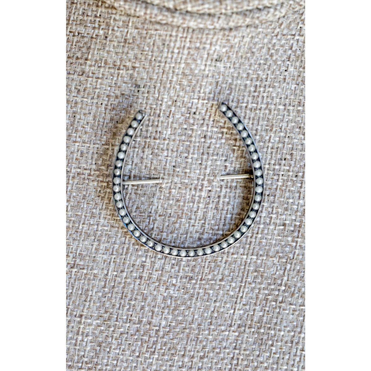 Antique Edwardian Sterling Silver Lucky Pearl Set Horseshoe Brooch by Baskin Bros.