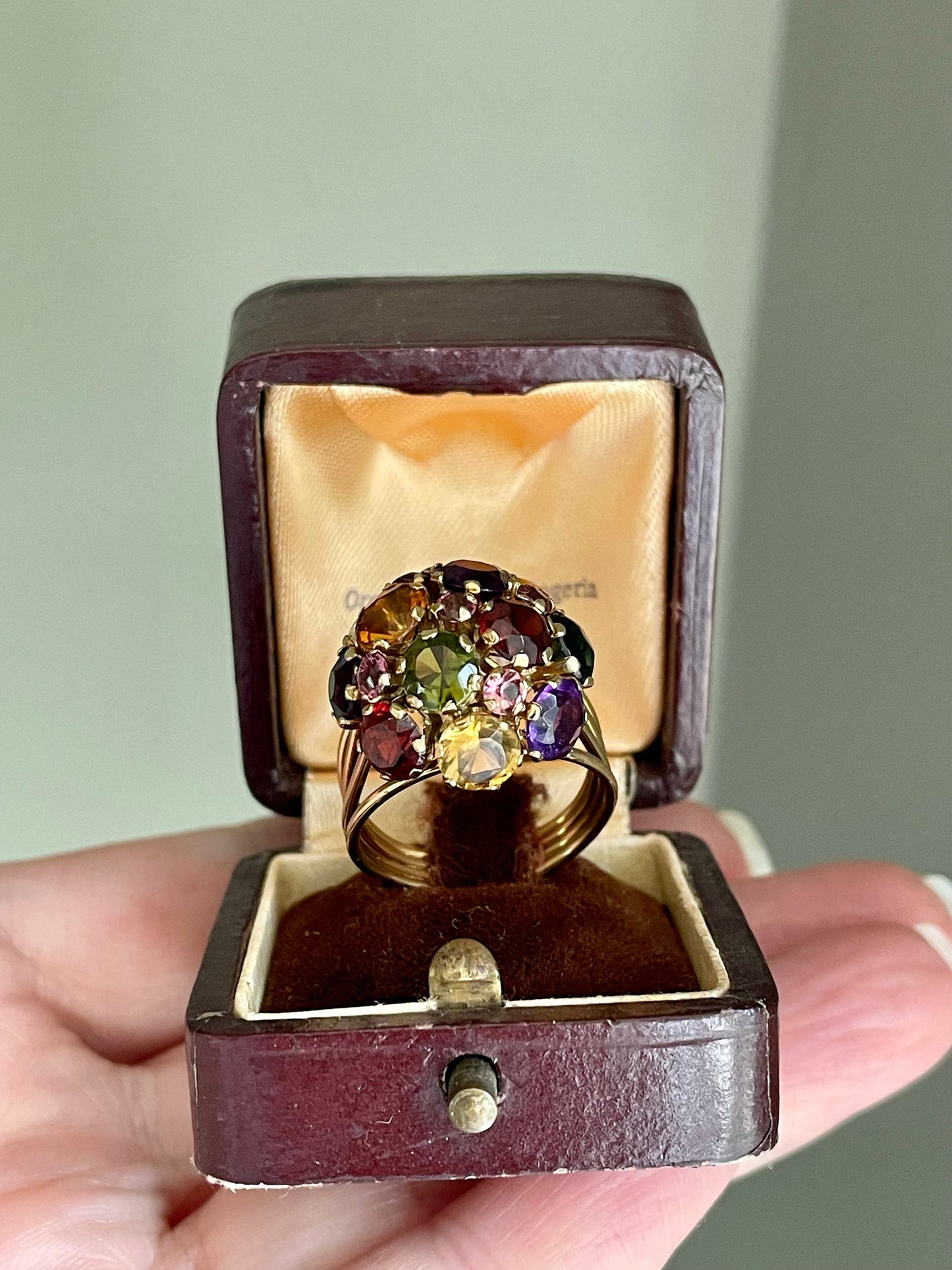 Mid Century 18K Gold Multi Gemstone Tutti Frutti Ring