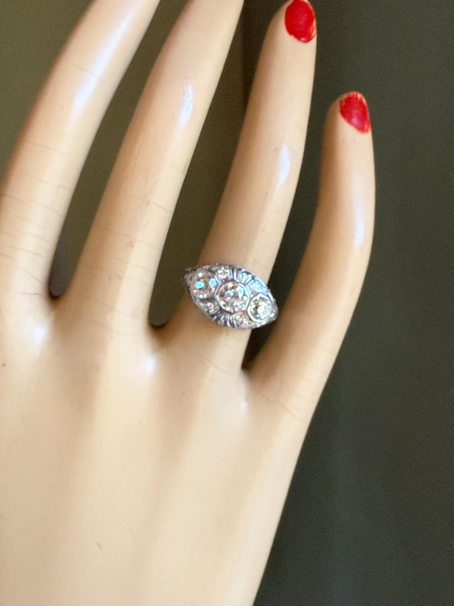 Vintage Art Deco Iridium Platinum Old European Cut Diamond Ring 1.30 CTW