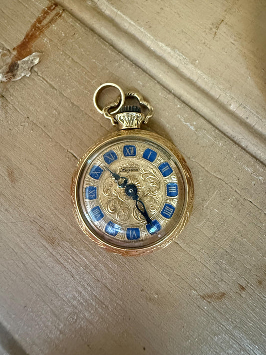 18k Yellow Gold Ladies Pocket Watch Pendant Swiss Made 17 Jewels Manual Movement by Lugran