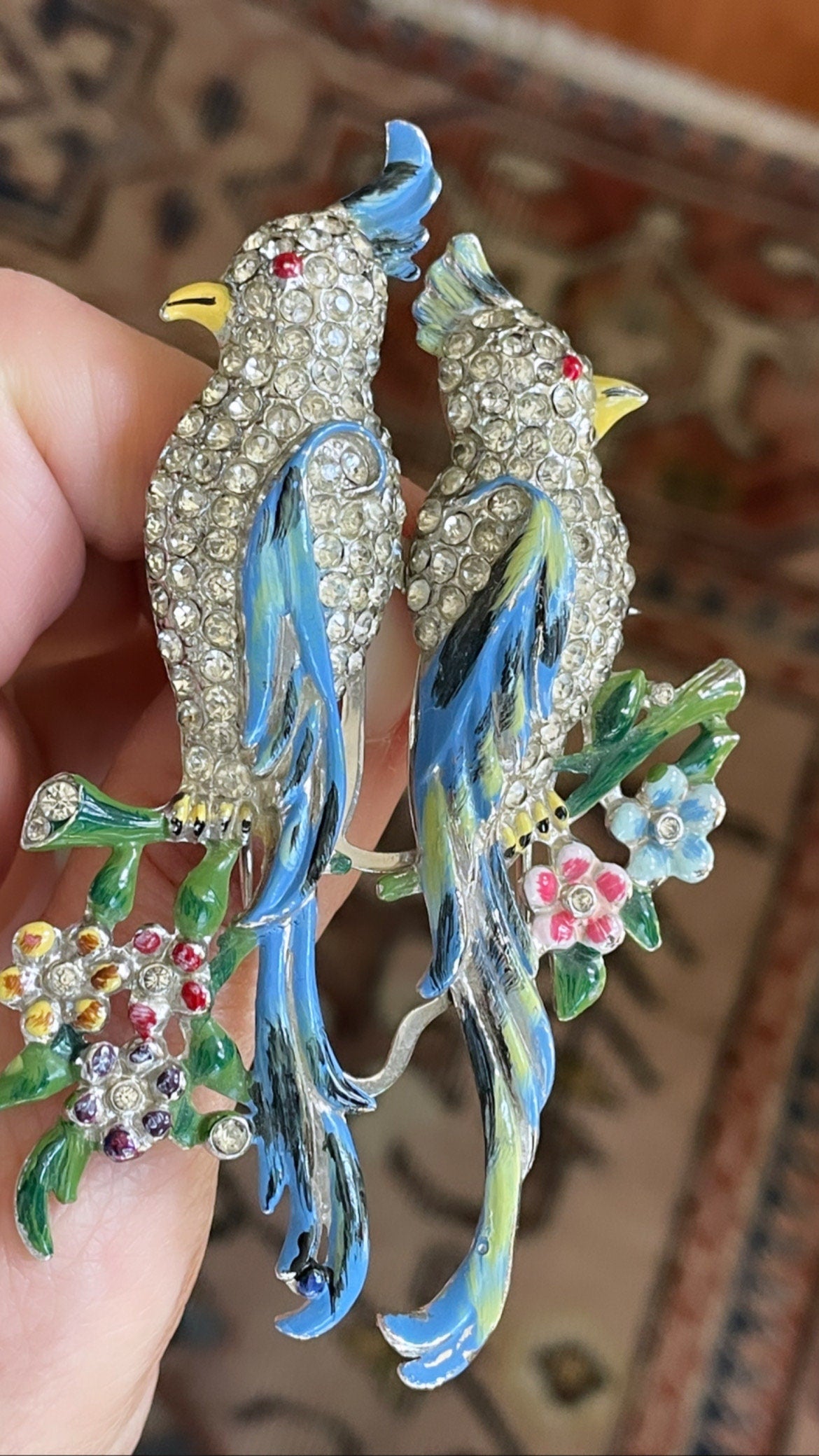 Rare Coro Duette Rhinestone Encrusted Parrot Dress Clips Brooch