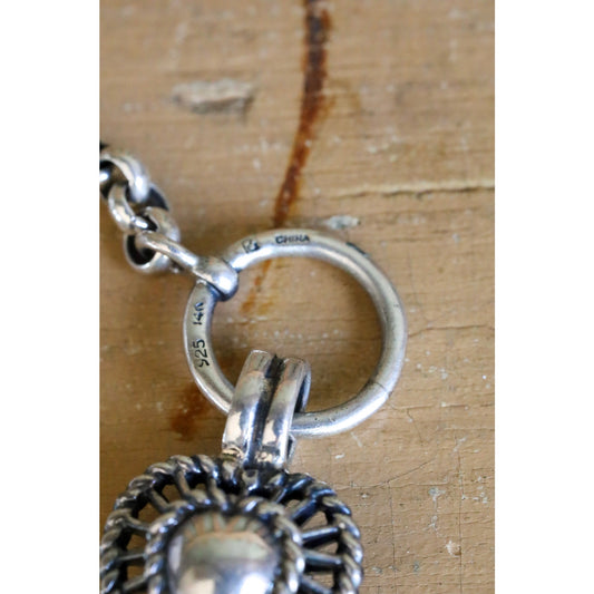 Vintage Ross Simons Sterling Silver and 14K Garnet Set Heart Charm Bracelets with Arrow Clasp