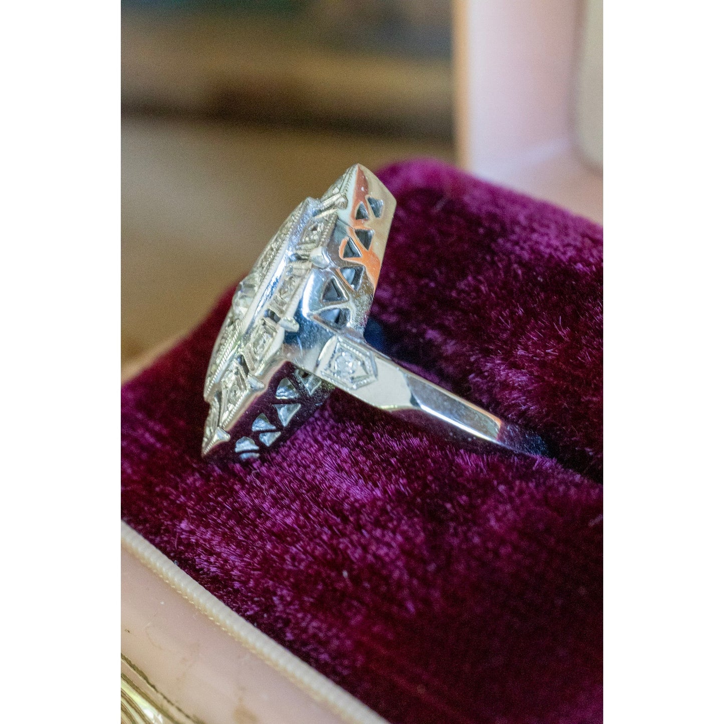c1945 Vintage 14K White Gold Natural Diamond Ring
