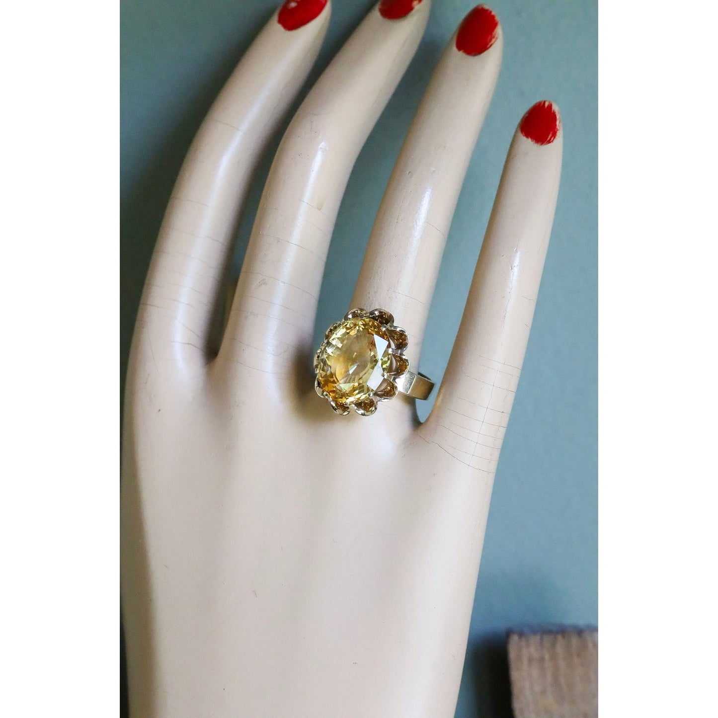 1960's 18K Yellow Gold Oval Cut Sunshine Yellow Citrine Cocktail Ring