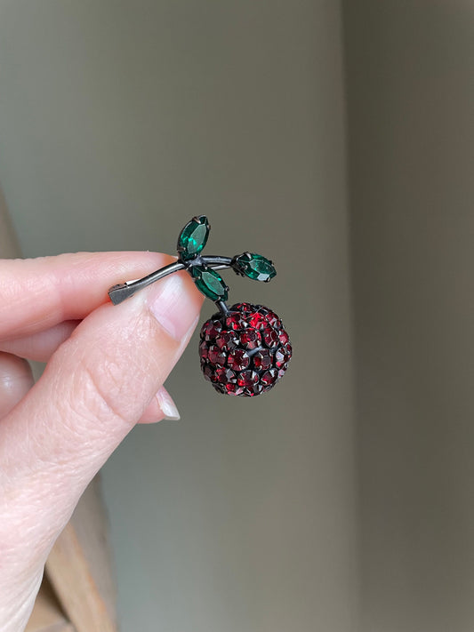 c1950 Warmer Juicy Cherry Rhinestone Brooch