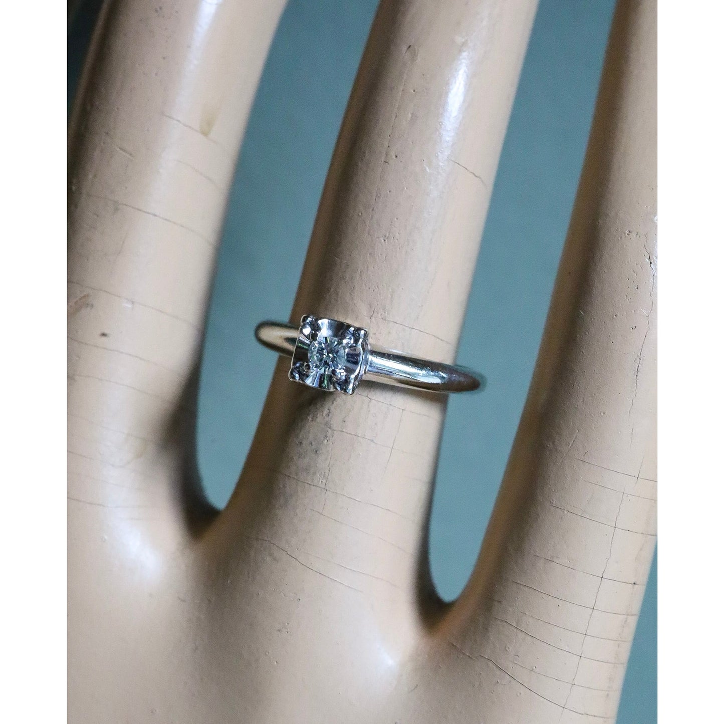 18K White Gold Miss Simplicity Diamond Ring Mid-Century